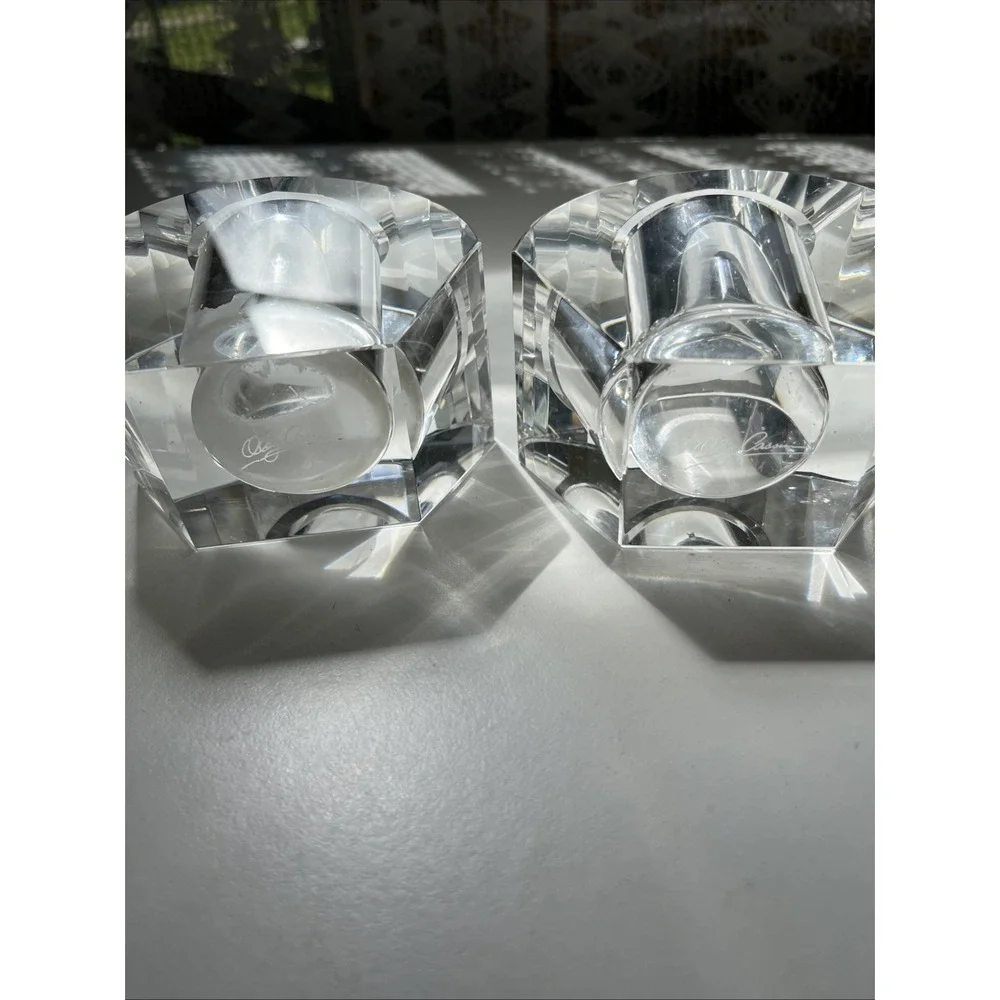Vintage Oleg Cassini Crystal Cut Lotus Votive‎ Elegant Candle Holder Signed Set
